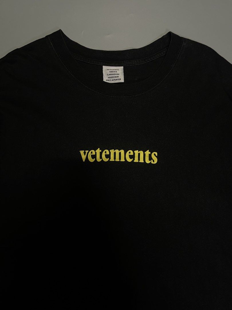 Vetements short-sleeve T-shirt (Category: Activewear) located in Bocaue. Submitted by mosthighcollective (Listing ID 1465528811, Image 3). Description: Vetements short-sleeve T-shirt Size: L to XL Dimes: 23 width 29 length Excellent condition No issue 1000 only Dm me to purchase 📥.