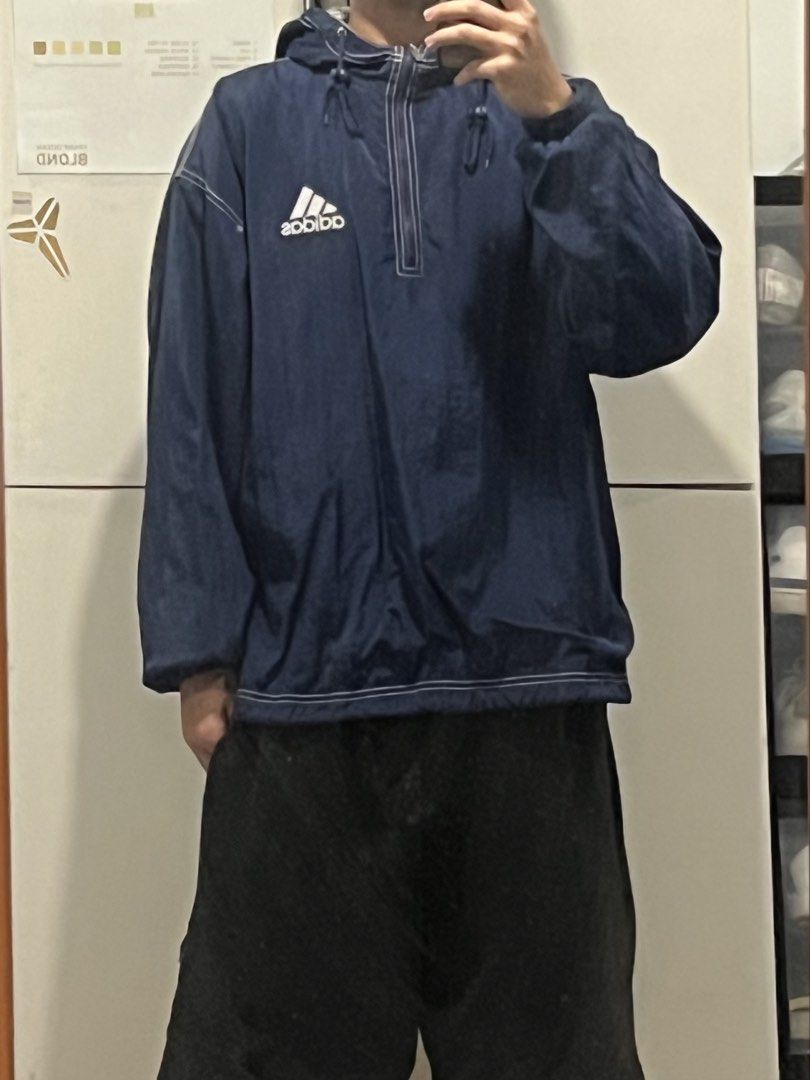 Vintage Adidas Blue Windbreaker (Category: Coats, Jackets and Outerwear) located in Manila. Submitted by ethan_rois (Listing ID 1465545110, Image 1). Description: RFS: DECLUTTERING • all photos are mine • 1-day Reservation Only • No Refund/ No return • j&t, lbc, or lalamove courier only • gcash or bank transfer only.
