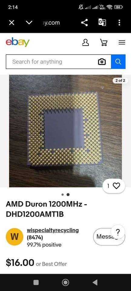 VINTAGE AMD Duron 1200MHz Processor DHD1200AMT1B (Category: Computer Parts) located in Caloocan City. Submitted by caloyzkie20 (Listing ID 1465393191, Image 3). Description: - Model: AMD Duron 1200MHz (DHD1200AMT1B) - Socket Type: Socket A with gold pins - Features integrated heatspreader - Condition: Pulled from a working system, tested and stored safely - Ideal for retro PC builds and hardware collections.