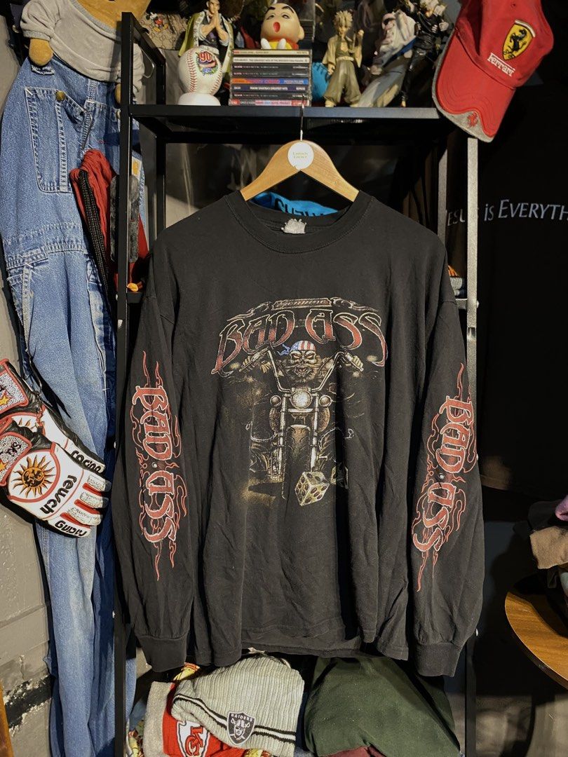 VINTAGE BAD-ASS BIKER LONGSLEEVES (Category: Coats, Jackets and Outerwear) located in San Pablo. Submitted by genesisllo24149 (Listing ID 1465548705, Image 2). Description: VINTAGE BAD-ASS BIKER LONGSLEEVES LENGTH -> 29 WIDTH -> 24 ISSUE -> VINTAGE USAGE CONDITION -> GOOD DM TO PURCHASE 📥 DISCLAIMER: - Please manage your expectations, posted items are preloved, used & thrifted -Actual color may vary due to lighting -Flaker will be posted.