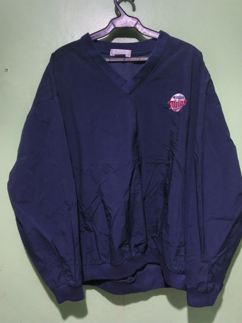 Vintage First USA MINNESOTA TWINS (packable) (Category: Coats, Jackets and Outerwear) located in San Fernando. Submitted by mfckn.benz (Listing ID 1465405106, Image 1). Description: Vintage Minnesota twins pullover windbreaker jacket (packable) still in good condition no issue best fit XL length 26 width 26.