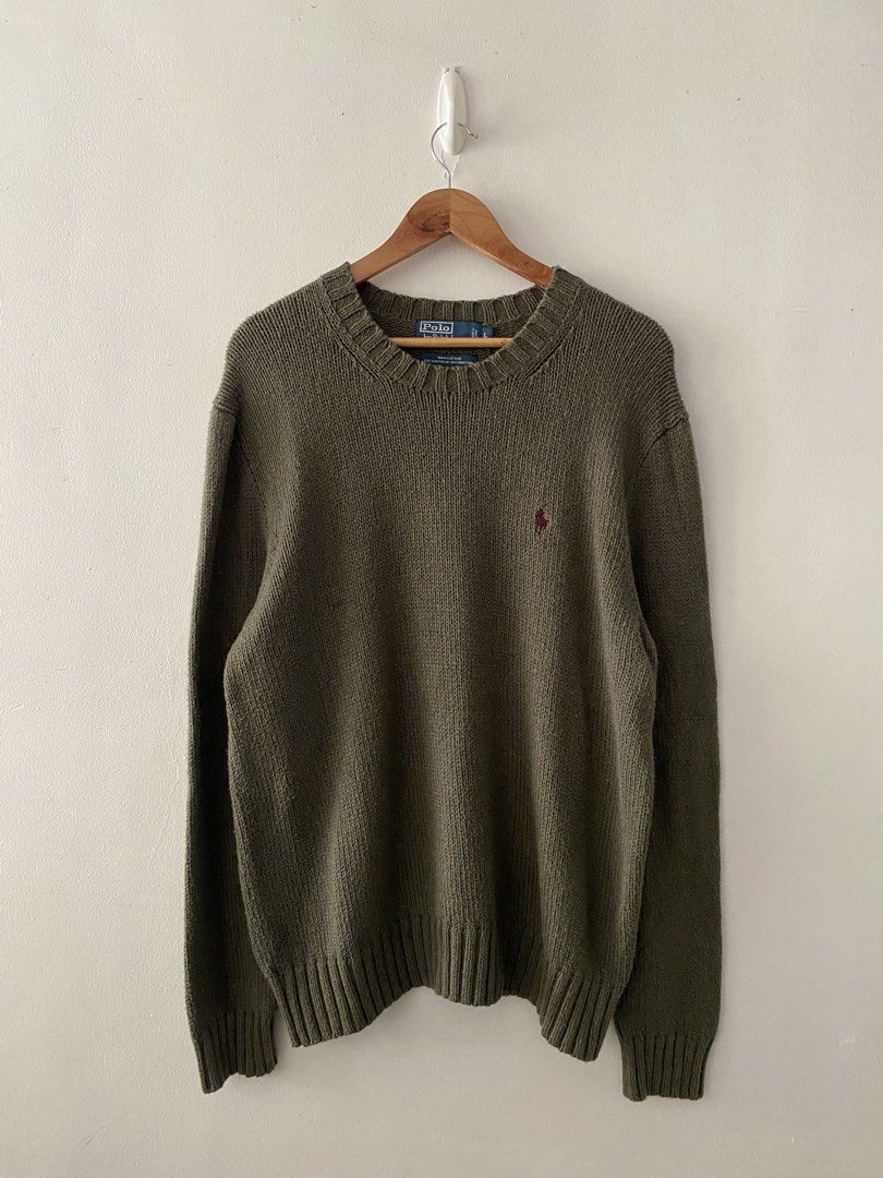 Vintage RL Army Green Basic Logo Knitted Sweater (Category: Coats, Jackets and Outerwear) located in Quezon City. Submitted by rlphvncntbs (Listing ID 1465468172, Image 1). Description: Vintage RL Army Green Basic Logo Knitted Sweater Size: Large Measurements: 23" x 27.5" Excellent Condition ₱3,000 + SF (Negotiable).