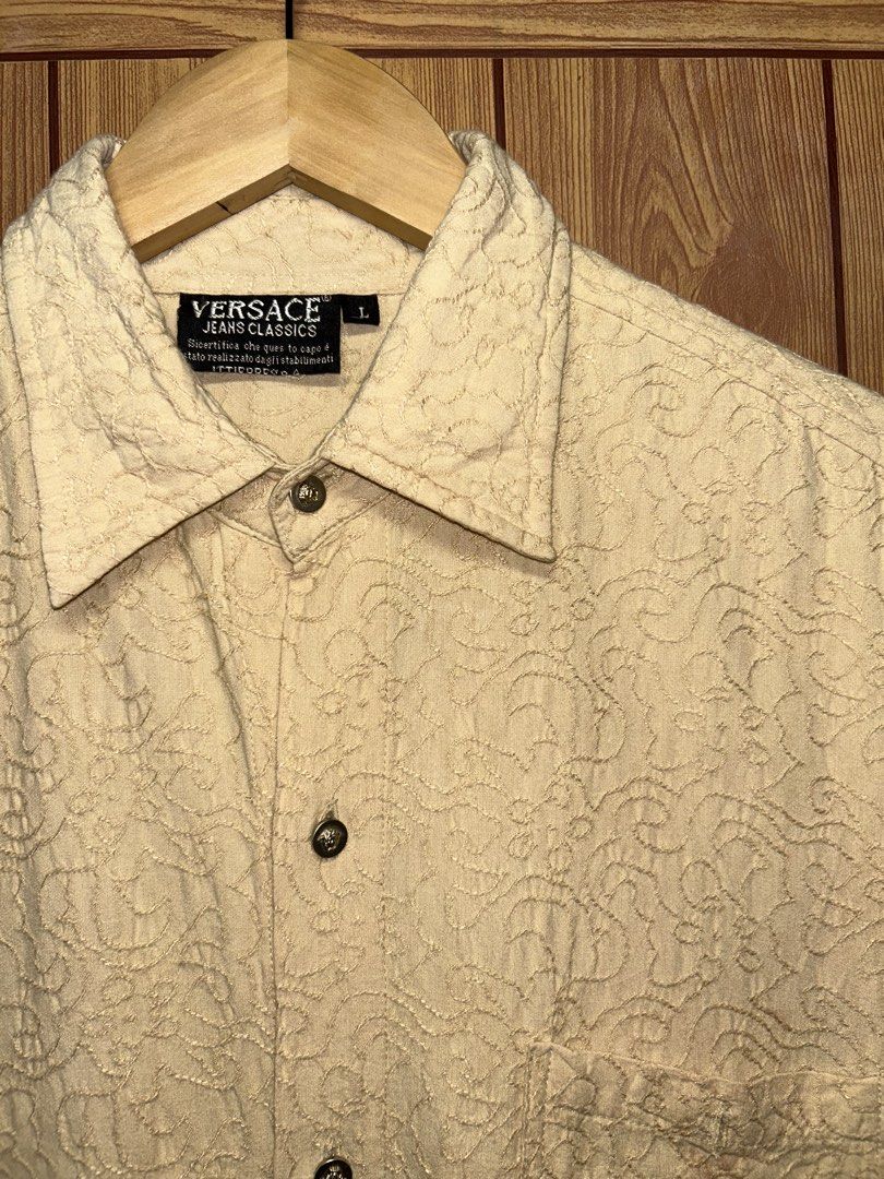 Vintage Versace Jeans Couture (Category: Tshirts & Polo Shirts ) located in Manila. Submitted by zerowasteco. (Listing ID 1465551396, Image 2). Description: -Authentic Vintage Versace Jeans 1990’s or Early 2000’s Release -Rarity in the vintage in the vintage market -Holy Grail Tier of Vintage Versace -Excellent Condition -Dimes:L29xW21 -No issue -Still Negotiable Dm for more info!.