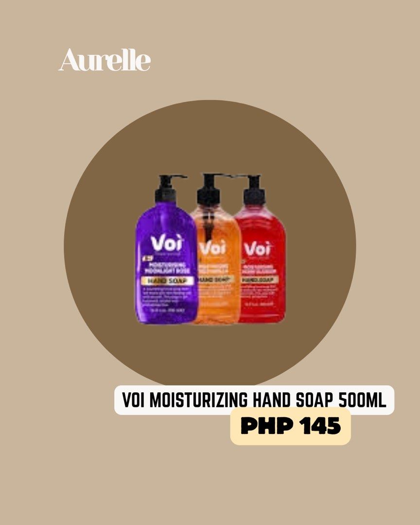 Voi moisturizing hand soap (Category: Sanitary Hygiene) located in Manila. Submitted by aurelleph (Listing ID 1465523583, Image 1). Description: 🎀FOLLOW OUR FB, IG AND TIKTOK Stay updated with our latest products, new arrivals, announcements, and restocks. IG: @aurellephofficial FB: Aurelle TIKTOK: aurellephofficial See you there! ♡.