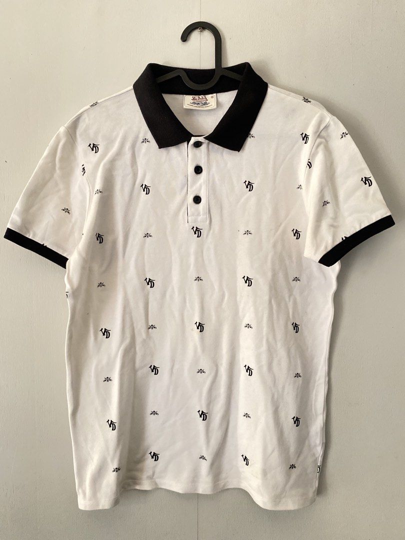Von Dutch Monogram Polo Shirt Small (Category: Tshirts & Polo Shirts ) located in Bulacan. Submitted by knklittlecloset (Listing ID 1465483617, Image 1). Description: Von Dutch Monogram Polo Shirt - White / Black Brand: Von Dutch (authentic) Color: White with black collar & sleeve trim Design: All-over VD monogram + small logo print Material: Cotton polo, soft and breathable Condition: Good condition / like new, no major flaws, needs washing beca