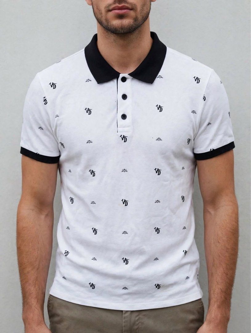 Von Dutch Monogram Polo Shirt Small (Category: Tshirts & Polo Shirts ) located in Bulacan. Submitted by knklittlecloset (Listing ID 1465483617, Image 2). Description: Von Dutch Monogram Polo Shirt - White / Black Brand: Von Dutch (authentic) Color: White with black collar & sleeve trim Design: All-over VD monogram + small logo print Material: Cotton polo, soft and breathable Condition: Good condition / like new, no major flaws, needs washing beca