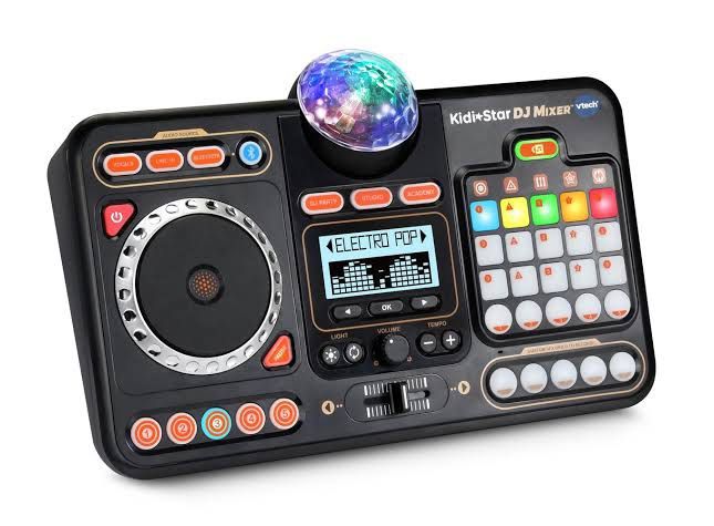 VTech KidiStar DJ Mixer (Category: Interactive Toys) located in Baguio. Submitted by apihours (Listing ID 1465508394, Image 1). Description: Create custom mixes playing along with the 15 included songs or connect to your own music player, via BLUETOOTH® wireless technology or audio cable. Play with the sound grid to create 2000+ sound combinations! Record your own custom sound effects and tags with the internal mic. Dial in the effects with the s