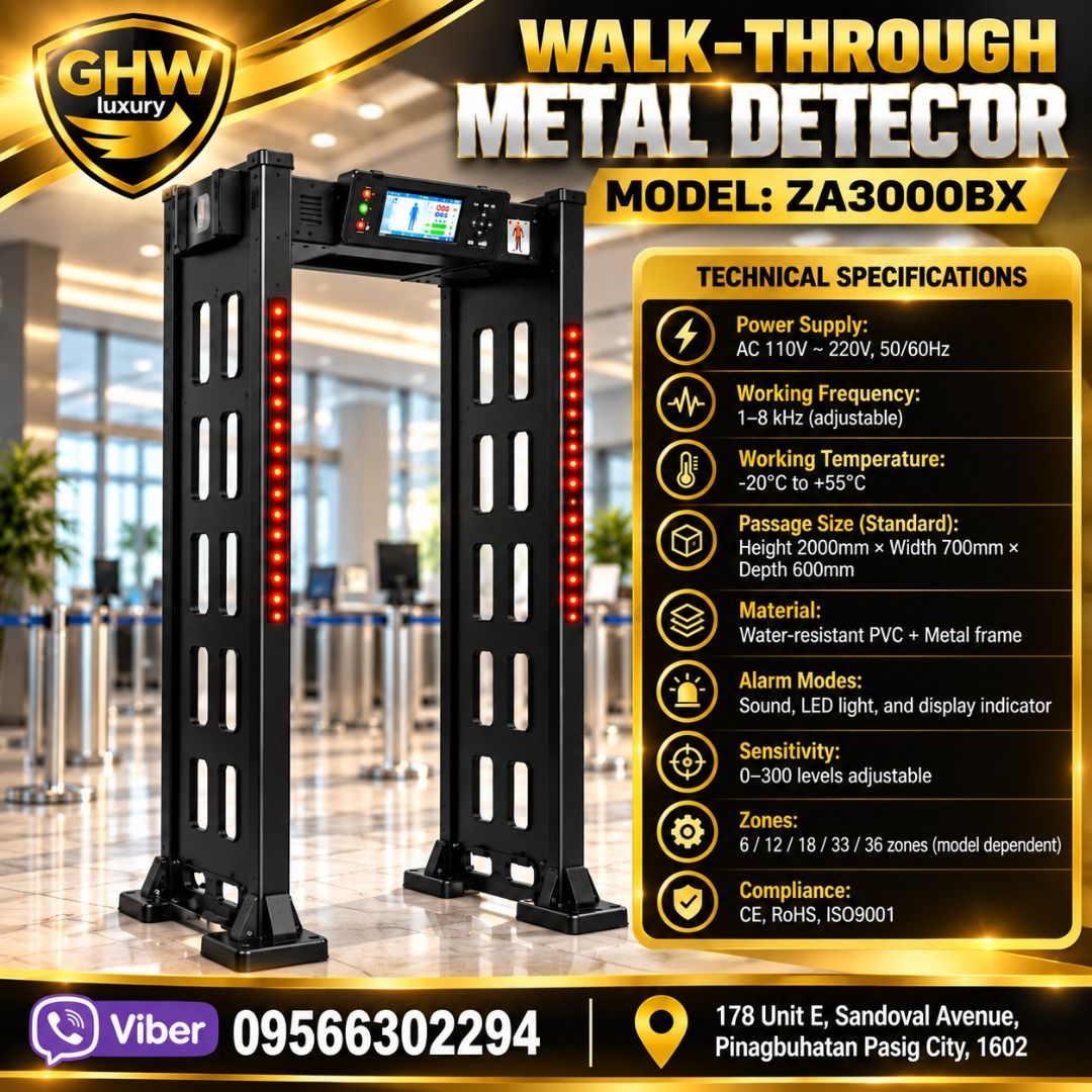 Walk Through Metal Detector (Category: Everything Else Others) located in Pasig City. Submitted by ernalyn.22 (Listing ID 1465416660, Image 3). Description: ____Walk Through Metal Detector____ UPGRADE YOUR SECURITY WITH GOLDHUNTER WORLD GROUP INC.! 🚨 Protect your people, property, and business with our high-performance Walk-Through Metal Detectors, designed for reliable security screening in airports, schools, government facilities, offices, mal