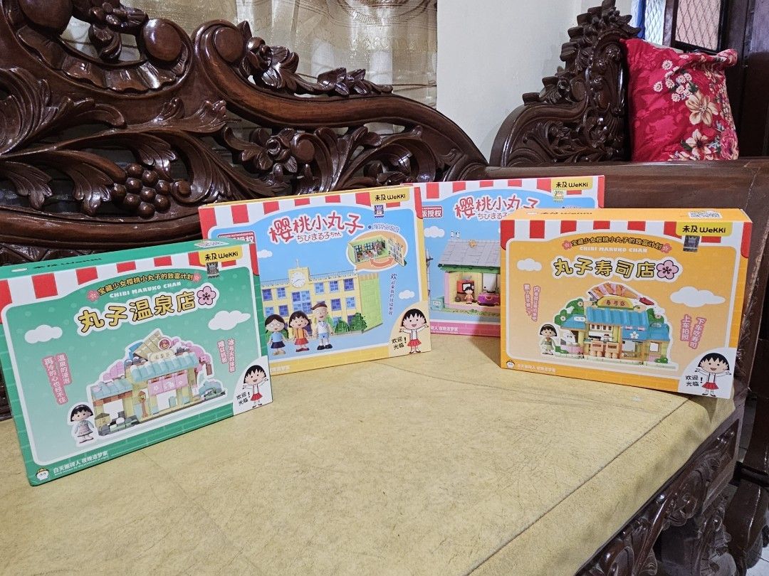 WeKki Chibi Maruko Chan Building Block Sets (Category: Lego & Building Sets) located in Quezon City. Submitted by kcphilippines (Listing ID 1465460163, Image 3). Description: - Complete collection of 4 WeKki Chibi Maruko Chan building block sets - Includes: Maruko Sushi Shop, Maruko Hot Spring Shop, Living Room, and Class 3 Year 4 - Condition: Brand new, unopened boxes with original parts bags and manuals included - Ideal for fans, hobbyists, and
