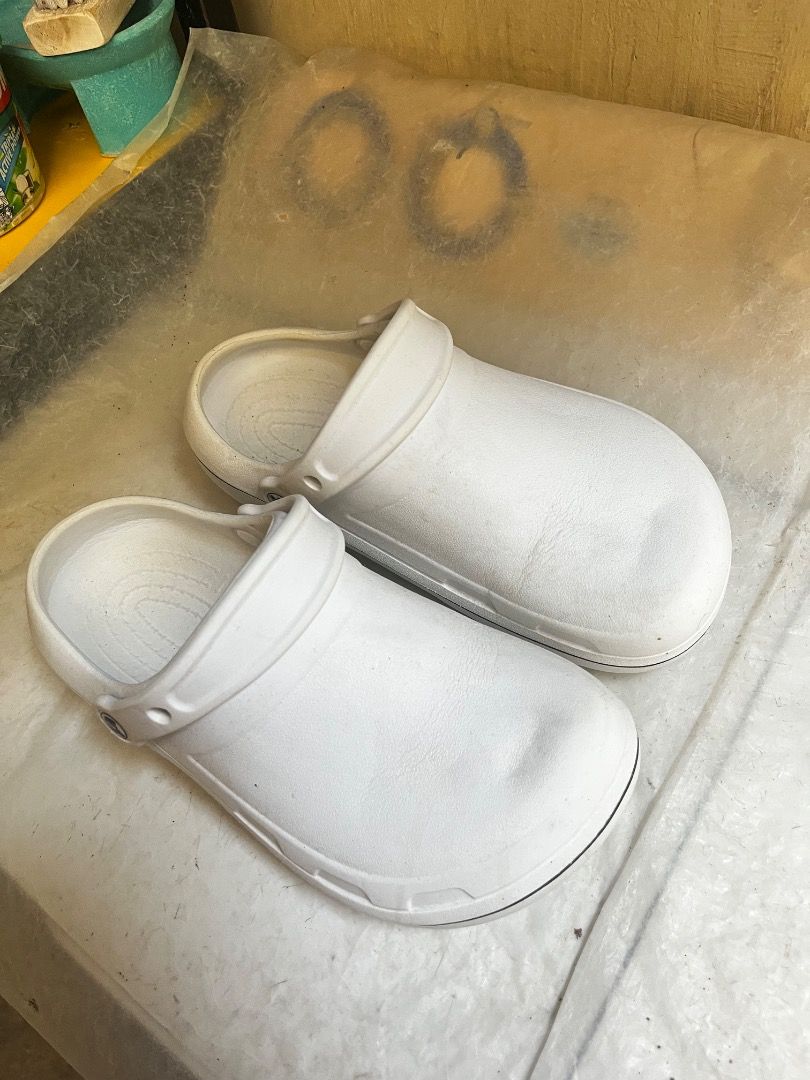 White Slip-on Clogs Work Shoes (Category: Slippers & Slides) located in Binan City. Submitted by med.ph7 (Listing ID 1465432832, Image 3). Description: 🤍 FOR SALE: White Clogs • Size 40–41 (UNISEX) can be worn by male or female • White • Comfortable and easy to style • Perfect for everyday wear, errands, travel, school, or work - Versatile wear: Adjustable strap can be worn forward or secured around the heel - Care: Lightweight and very easy to 