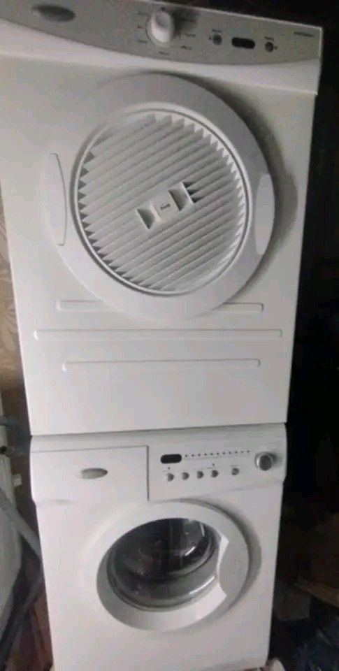 White Stacked Washer and Dryer Unit (Category: Washing Machines and Dryers) located in Manila. Submitted by brighthawk.29c262 (Listing ID 1465471972, Image 1). Description: Take all 35k FOR SALE RUSH 💥 2 SETS — WHIRLPOOL WASHER + ELECTRIC DRYER 💥 🧺 6KG EACH Looking for a budget -friendly laundry package? Baka ito na ang hinihintay mo! 👀💰 ✅ 2 pcs Whirlpool Washer – 6KG ✅ 2 pcs Electric Dryer – 6KG ✅ GOOD WORKING CONDITION ✅ NO ISSUE — TEST TO