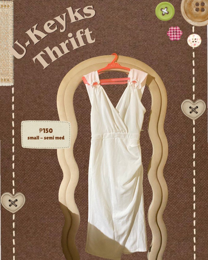 White V-Neck Sleeveless Dress (Category: Dresses) located in Cavite. Submitted by ukeyks (Listing ID 1465554130, Image 1). Description: - Color: Solid White - Style: Sleeveless dress with wrap front neckline and side ruching - Fit: Fitted waist with a straight skirt, best fits small to semi-medium frames - Fabric: Soft and stretchy for comfortable wear .