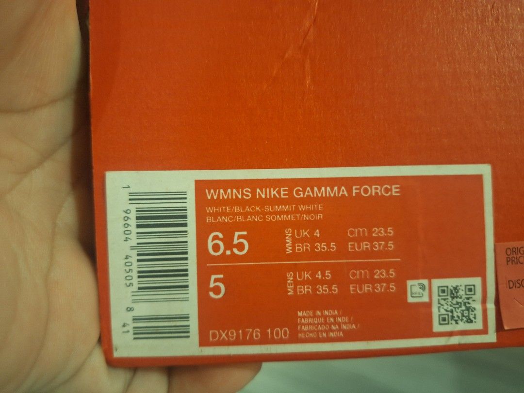 WMNS Nike Gamma Force (Category: Sneakers) located in Paranaque City. Submitted by sneakyfied (Listing ID 1465433568, Image 2). Description: used 3 times size 6.5 womens with original box and inserts 100% Authentic.