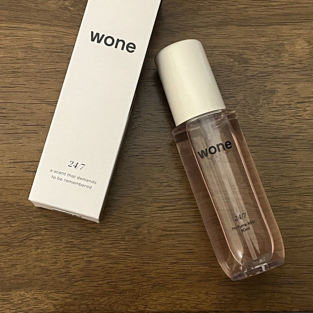 wone fragrance 24/7 perfume mist (Category: Fragrance & Deodorants) located in Quezon City. Submitted by gooreumi (Listing ID 1465573578, Image 1). Description: wone 24/7 perfume mist - notes: clementine, pepper, orchid, mimosa, camelia, musk, amber - includes original box - only opened box, not sprayed - rfs: does not work with my skin chemistry.