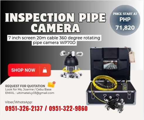WP70D Pipe Inspection Camera for Sale 🔍📹 (Category: Everything Else Others) located in Caloocan City. Submitted by casesarian62993 (Listing ID 1465422819, Image 1). Description: ✨ 7-Inch Screen ✨ 20-Meter Cable ✨ 360° Rotating Camera Head ✨ Ideal for pipe and drain inspection ✨ Clear viewing for easier inspection 📝 Please Note: • Available by PRE-ORDER ONLY • Pickup preferred at our warehouse upon arrival • Shipping is possible at the buyer’s 