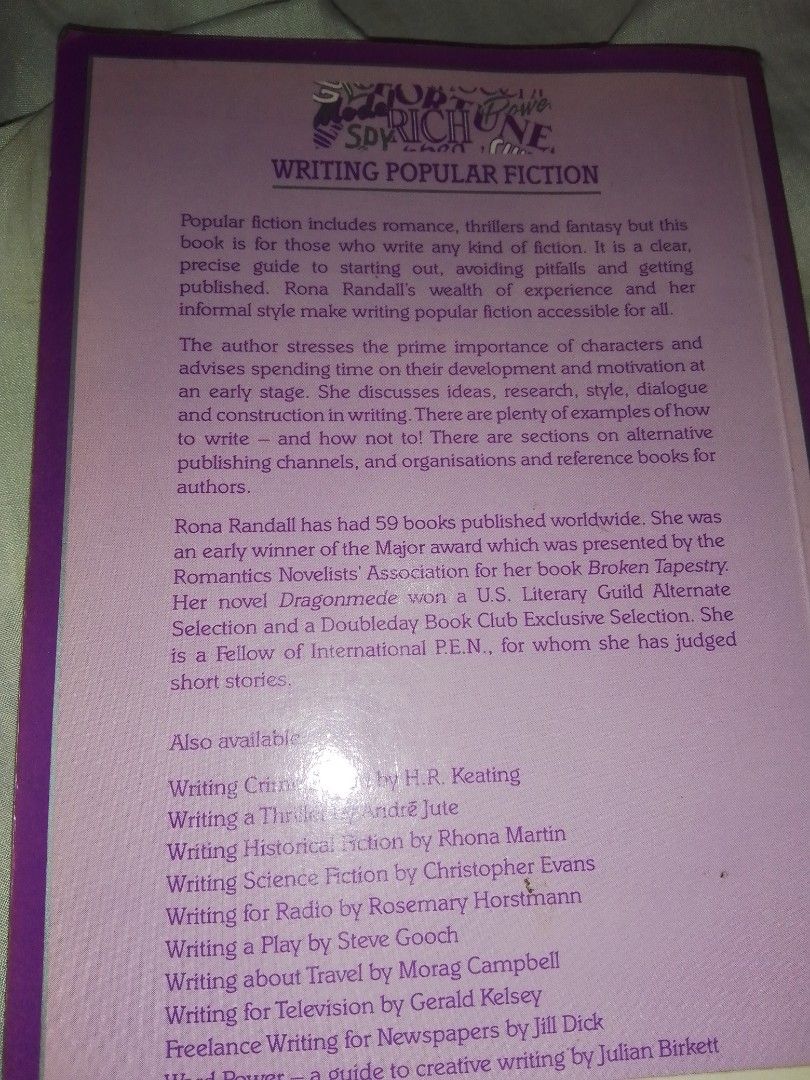 Writing Popular Fiction by Rona Randall (Category: Storybooks) located in Manila. Submitted by alanty67 (Listing ID 1465420129, Image 2). Description: Great for helping you start writing your own fiction pieces..