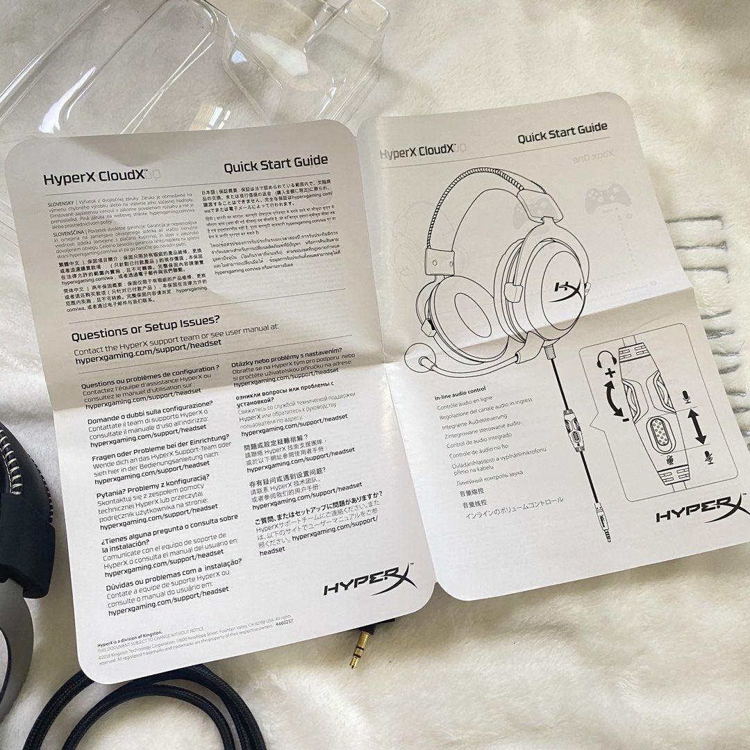 Xbox hyperX cloudX gaming headset (Category: Headphones & Headsets) located in Digos. Submitted by marianfinds (Listing ID 1465439703, Image 3). Description: Untested✨ With complete box, manual, and Game Pass trial card ⚠️ Untested item – selling as is ✅ 100% Memory Foam – super comfy kahit long gaming hours ✅ Durable Aluminum Frame – matibay at premium feel ✅ In-line Audio Control – may volume at mic mute switch ✅ Noise Cancellation Mic – malina