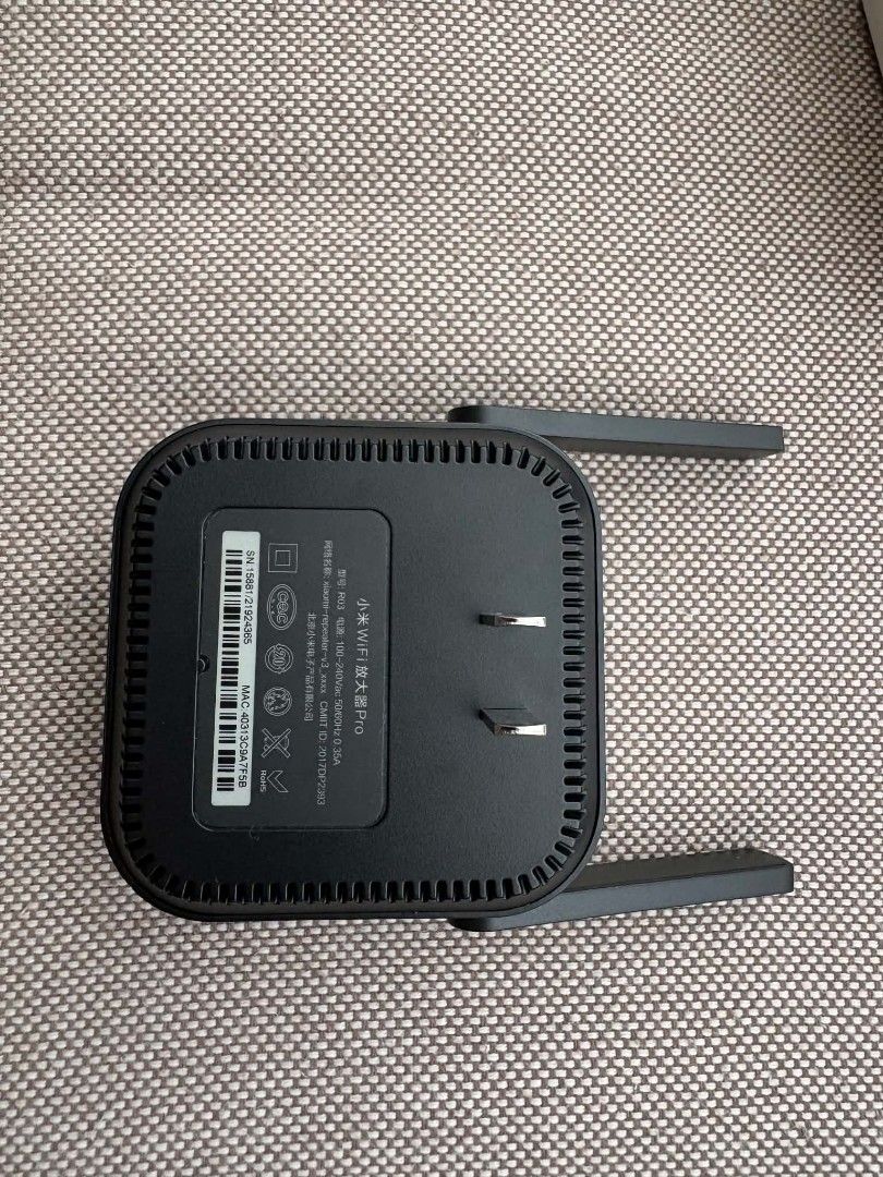 Xiaomi Mi WiFi Range Extender Pro (Category: Networking) located in Marikina City. Submitted by wildmoon7459 (Listing ID 1465391532, Image 2). Description: Selling my Xiaomi Wi-Fi Range Extender Pro. Works as a Wi-Fi repeater/extender to help improve Wi-Fi coverage at home. • 2.4 GHz Wi-Fi • Up to 300 Mbps • 2 external antennas • Model: R03 • Complete with original box & manual • Manual is in Chinese • Black 💰 ₱450 📍 Marikina 💬 PM if intereste