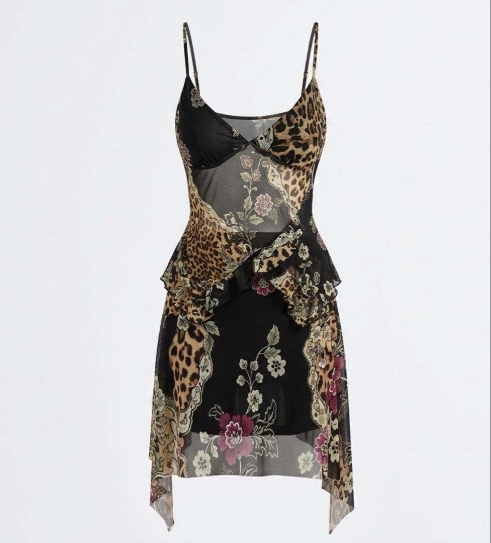 Y2K Black Mesh Patchwork Mixed-Print Two-Piece Set (Category: Sets or Coordinates) located in Manila. Submitted by shaeshops (Listing ID 1465544162, Image 1). Description: .
