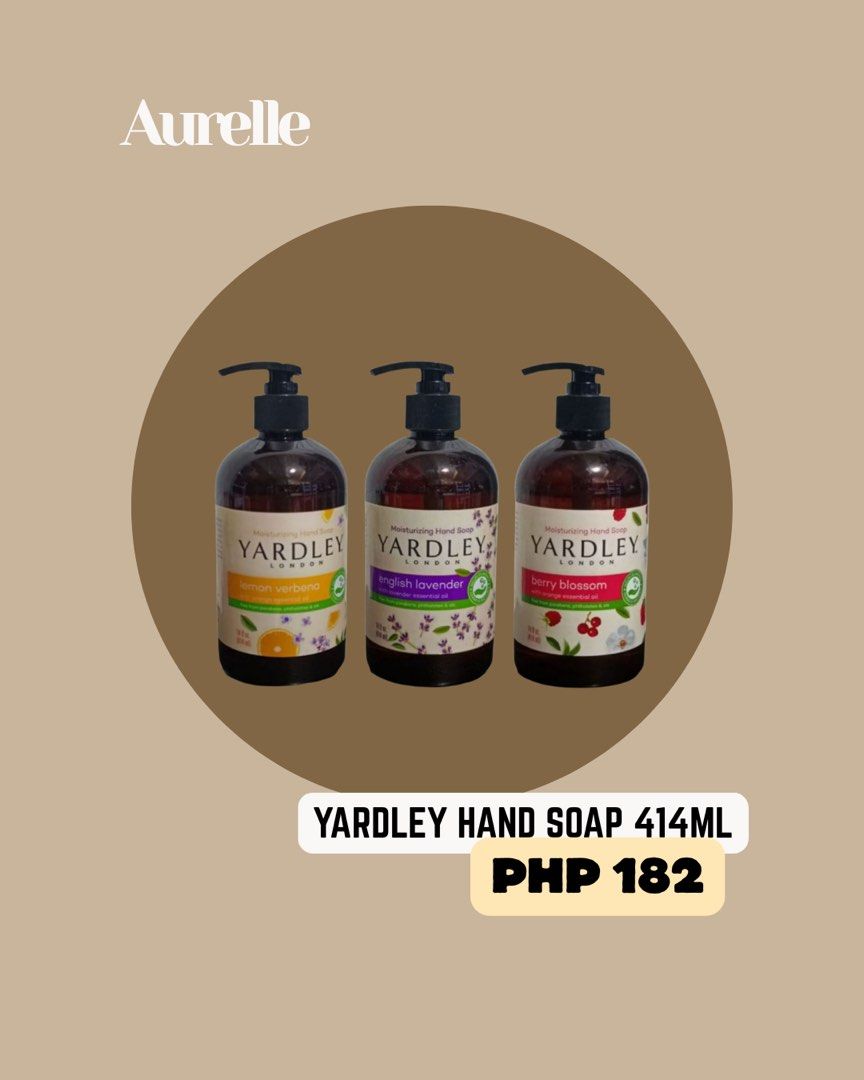 Yardley hand soap (Category: Sanitizers & Disinfectants) located in Manila. Submitted by aurelleph (Listing ID 1465523957, Image 1). Description: 🎀FOLLOW OUR FB, IG AND TIKTOK Stay updated with our latest products, new arrivals, announcements, and restocks. IG: @aurellephofficial FB: Aurelle TIKTOK: aurellephofficial See you there! ♡ .