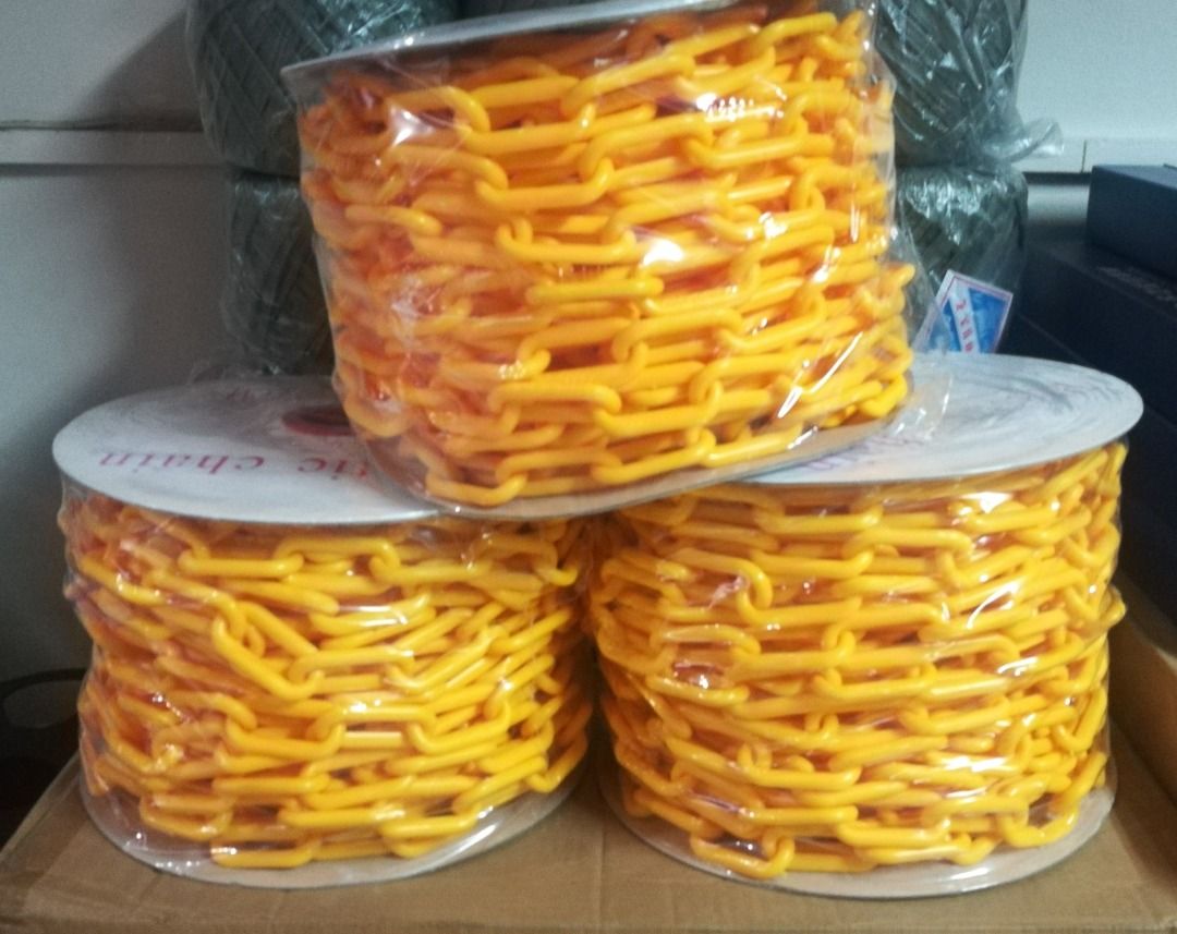 Yellow Plastic Chain 8MM x 25 meters per roll (Category: Industrial Equipment) located in Manila. Submitted by bellenn (Listing ID 1465430087, Image 3). Description: Color: Yellow Material: High Density Polyethylene ABS plastic high quality Sizes: 8 mm x 25 meters Strong and durable with UV protectant added to resist fading. Ideal safety barrier for use with crowd and traffic control stanchions, industrial safety cones and signs etc. Application: