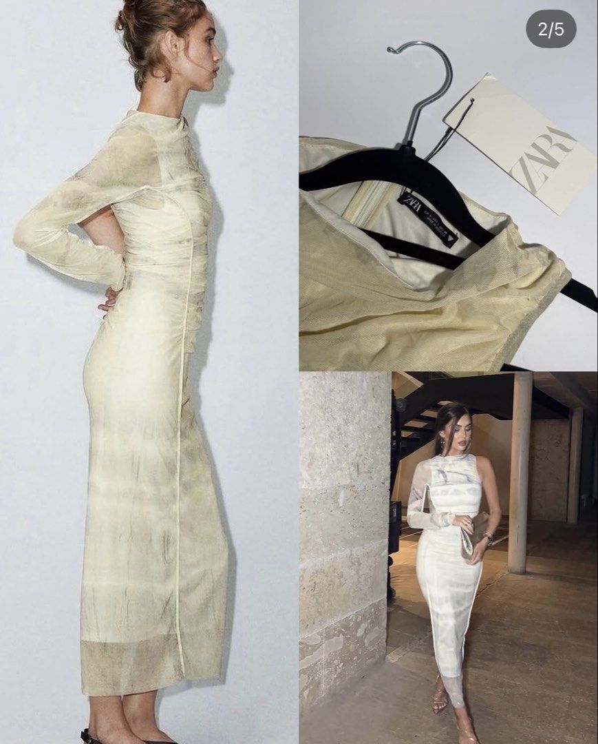 Zara Asymmetrical Tulle Dress Size Large (Category: Dresses) located in Tacloban City. Submitted by pantonellaph (Listing ID 1465421049, Image 2). Description: - Brand: Zara - Condition: Brand new with tags attached (BNWT) but with unnoticeable flaw - Size: Large - Color: Cream - Material: Mesh tulle with full lining - Design: Asymmetrical single-sleeve, all-over ruching, midi length silhouette.