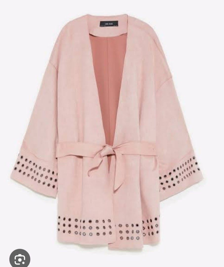 Zara Basic Faux Suede Light Blush Pink Kimono (Category: Coats, Jackets and Outerwear) located in Manila. Submitted by PrinceDani.Clothing (Listing ID 1465404065, Image 2). Description: zara blush pink faux sure kimono Medium 24in width 26in length issue: dirt in sleeves excellent condition .