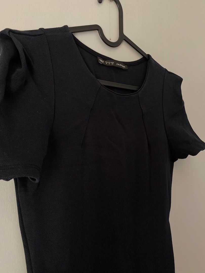 ZARA BASIC Little Black Dress - Bodycon - Size M (Category: Dresses) located in Bulacan. Submitted by knklittlecloset (Listing ID 1465509993, Image 3). Description: Brand: ZARA BASIC (authentic) Size: Medium on tag Color: Black Cut: Bodycon / fitted, knee-length Neckline: Scoop / round neck Sleeve: Short cap sleeves with structured shoulder detail - super flattering! Measurements (laid flat): Bust: ∼16-17 inches Waist: ∼14-15 inches Length: ∼34-3