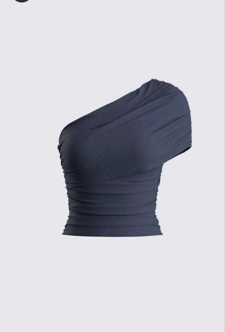 Zara One-Shoulder Draped Crop Top Dark Grey (Category: Sleeveless) located in Davao. Submitted by kennysmith3928 (Listing ID 1465476191, Image 1). Description: Zara blue asymmetric top Size L but can fit M-L Super nice in actual Great for office or party.