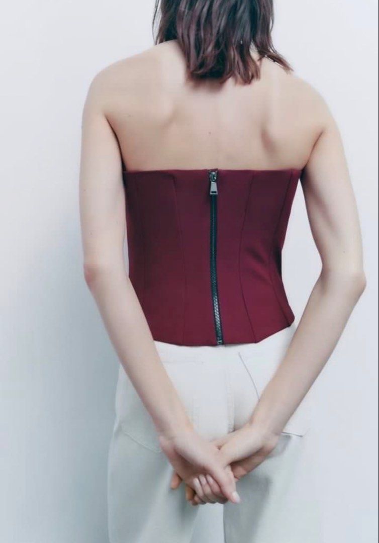 Zara Red Bustier Tube Top (Category: Sleeveless) located in Manila. Submitted by dalmideclutters (Listing ID 1465422379, Image 3). Description: -used once -no issues -fits xs-s.