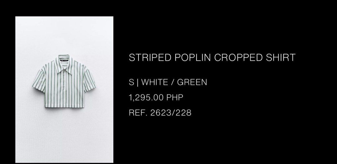 ZARA Striped Poplin Cropped Shirt (Category: Blouses) located in Makati City. Submitted by zclutters (Listing ID 1465530972, Image 2). Description: Used only once..