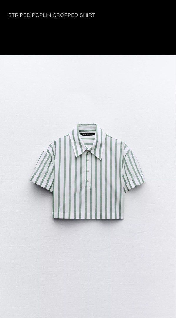 ZARA Striped Poplin Cropped Shirt (Category: Blouses) located in Makati City. Submitted by zclutters (Listing ID 1465530972, Image 1). Description: Used only once..