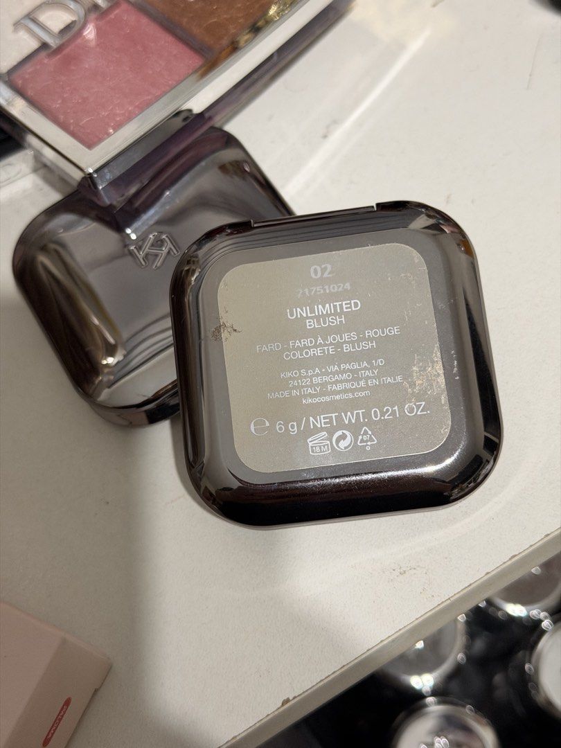 02 Kiko Milano Unlimited Blush (Category: Makeup) located in Valenzuela. Submitted by ashellay (Listing ID 1469350658, Image 2). Description: - Brand: Kiko Milano Unlimited Blush - Shade: 02 - Condition: Barely touched (stamp logo is still crisp) - Packaging: Sleek gunmetal compact with a built-in mirror - Size: Net weight 6g - Origin: Made in Italy - Rushed declutter, message for inquiries!.