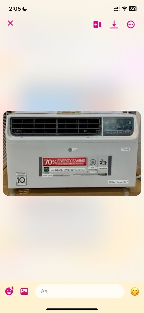 1.5 hp Air con sale (Category: Air Conditioning and Heating) located in Binangonan. Submitted by bevenel (Listing ID 1469222851, Image 2). Description: Helping a friend For sale:12k includes shippping 10k you shoulder the shipping (36-38k pa brandnew) LG 1.5hp dual inverter window type 1yr used Rfs: pangtuition.