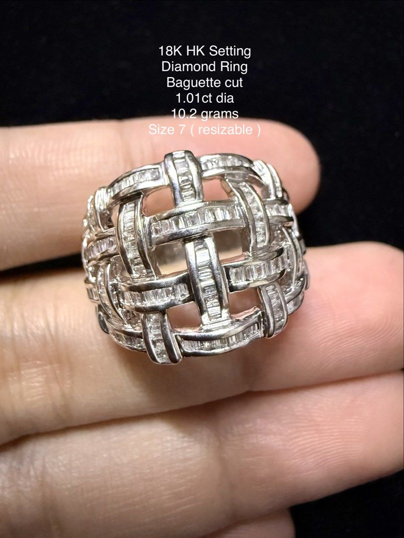 18K HK Setting Diamond Ring (Category: Rings) located in Manila. Submitted by danica_delara_797 (Listing ID 1469340765, Image 2). Description: 18K Whitegold Hk Setting Diamond Ring 1.01 ct diamond baguette cut 10.2 grams Size 7 ( resizable ) 8,000 per gram ( slightly nego ) COD & COP available with minimal security deposit. 📍 Manila.