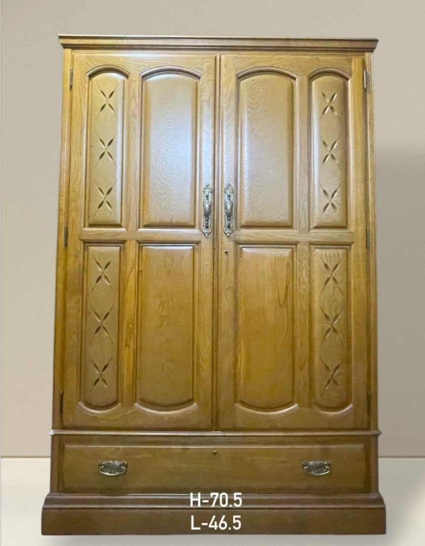 2-Door Wardrobe Cabinet with Bottom Drawer (Category: Shelves, Cabinets & Racks) located in Quezon City. Submitted by dannikkishoppe2 (Listing ID 1469203757, Image 1). Description: 2-Door Wardrobe Cabinet with Bottom Drawer ‼️₱14000‼️ ✔️ Sturdy wooden construction ✔️ Elegant classic design ✔️ Spacious storage for your clothes and essentials ✔️ With bottom drawer for extra storage 📏 Dimensions: Height: 70.5" Length: 46.5" Width: 23.5" 🏡 Perfect 