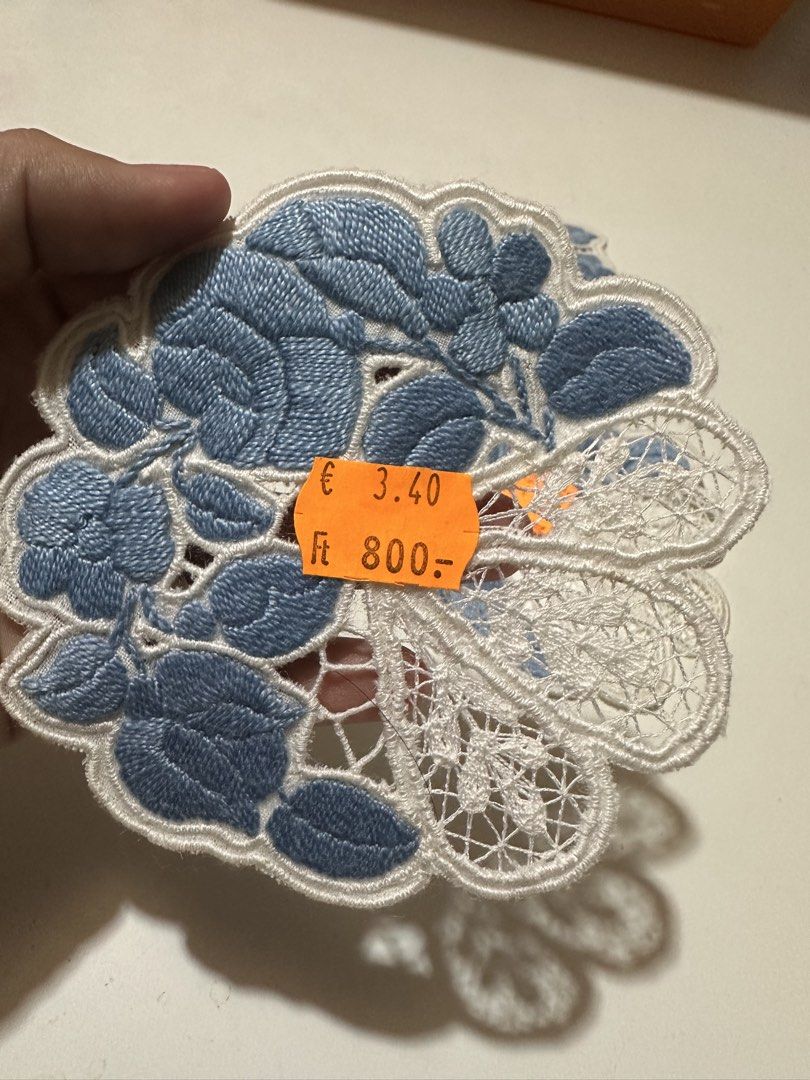 3pcs Blue and White Lace Coaster (Category: Coffee & Tea Tableware) located in Davao. Submitted by favoritepreloved (Listing ID 1469267259, Image 2). Description: 💜 Unused, original price tag still attched. 💜 Flaws: removable storage stain.
