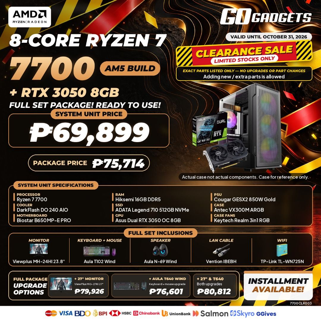 8 CORE RYZEN 7 7700 RTX 30508GB (Category: Desktops) located in Caloocan City. Submitted by joseph_elmido (Listing ID 1469284761, Image 1). Description: .