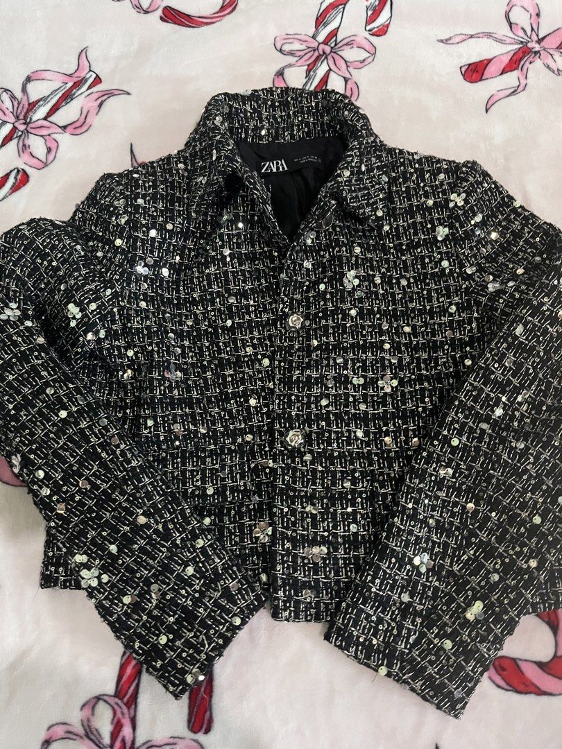 ⋆. 𐙚 ˚ zara black tweed blazer (Category: Coats, Jackets and Outerwear) located in Makati City. Submitted by thezarachives (Listing ID 1469326467, Image 1). Description: .