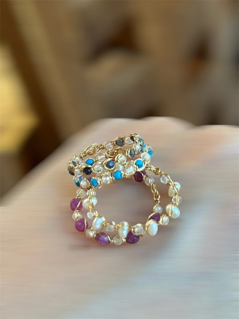 ✨ Handcrafted Gemstone Eternity Rings (Category: Rings) located in Muntinlupa City. Submitted by alabangbargains (Listing ID 1469257624, Image 3). Description: watch item video: 💎 Genuine Natural Stones: Authentic faceted gemstone beads paired with high-clarity quartz & natural pearls. ✨ Fadeless Copper Wire: Wrapped in high-quality, non-tarnish KC Gold color copper wire that retains its warm luster. 🌿 Comfortable Eternity Design: Lightweight, 