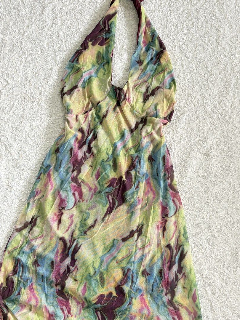 Abstract Multicolour Halterneck Mesh Midi Dress (Category: Dresses) located in Butuan. Submitted by saloreia (Listing ID 1469294772, Image 2). Description: ── ⟡ ˙💌 ̟ mesh watercolor halter dress ‧₊˚ ⋅ a dreamy swirl of pastel colors & a flowy fit ‧₊˚ ⋅ ┆ ⤿ brand : none ┆ ⤿ size : XS–S (stretchable) 🪷 condition .ᐟ: 10/10.