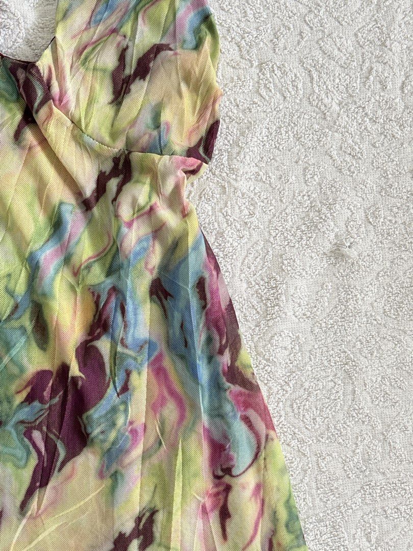 Abstract Multicolour Halterneck Mesh Midi Dress (Category: Dresses) located in Butuan. Submitted by saloreia (Listing ID 1469294772, Image 3). Description: ── ⟡ ˙💌 ̟ mesh watercolor halter dress ‧₊˚ ⋅ a dreamy swirl of pastel colors & a flowy fit ‧₊˚ ⋅ ┆ ⤿ brand : none ┆ ⤿ size : XS–S (stretchable) 🪷 condition .ᐟ: 10/10.