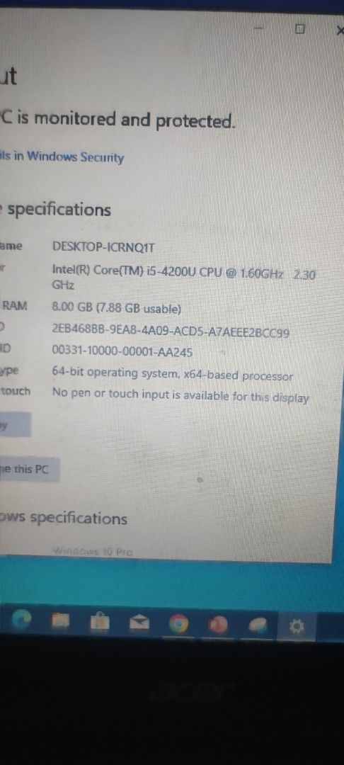 Acer Laptop Intel i5-4200U 8GB RAM Windows 10 Pro (Category: Laptops & Notebooks) located in Manila. Submitted by quickcloud-8e4a6b (Listing ID 1469237694, Image 2). Description: - Brand: Acer - Color: Sleek Black - OS: Windows 10 Pro (64-bit) - Processor: Intel Core i5-4200U (1.60GHz - 2.30 GHz) - Memory: 8 GB RAM/500gb hdd - Condition: Fully functional, tested and ready for daily work or school tasks - Includes: Standard keyboard and integrated