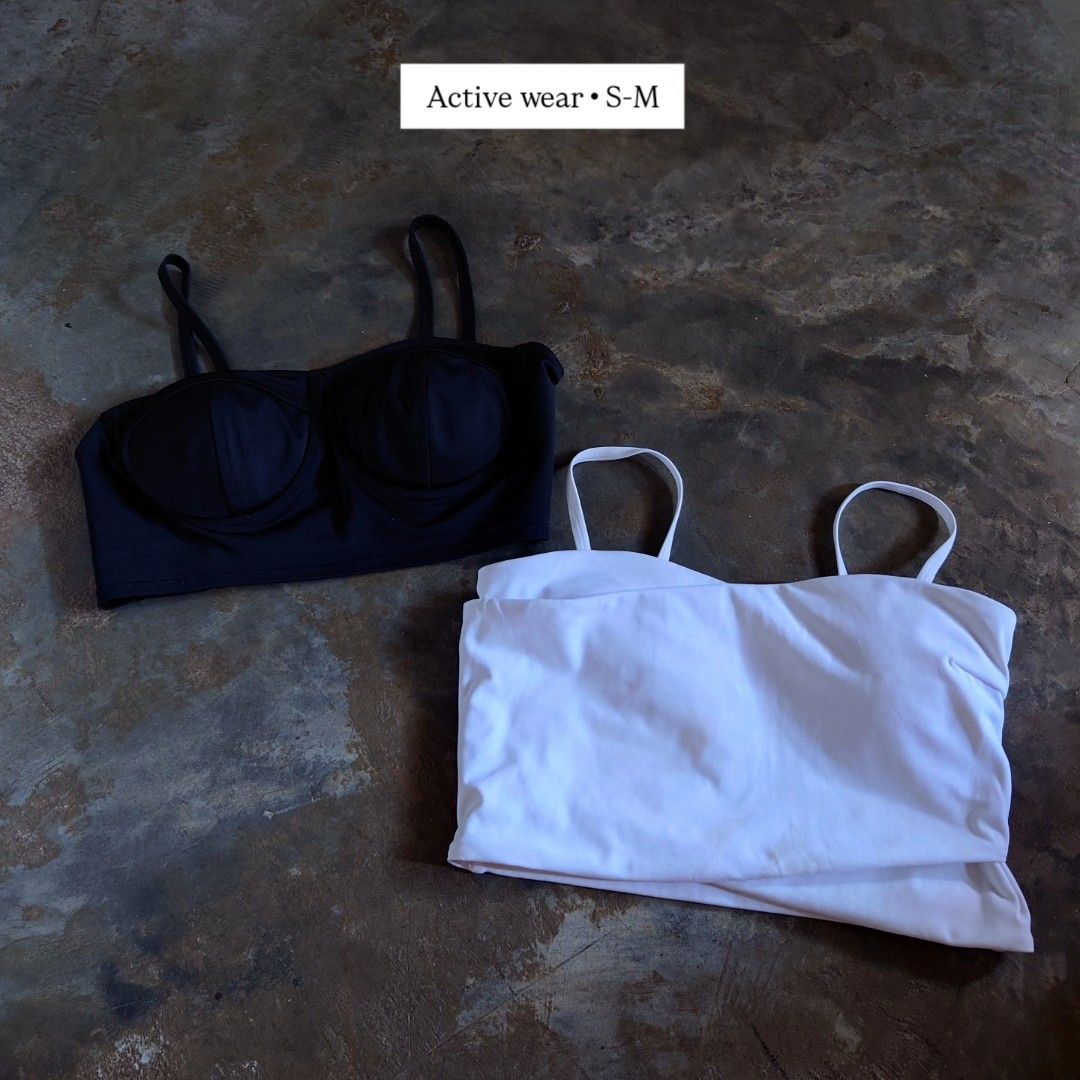 Active wear black and white crop tops (Category: Activewear) located in Diffun. Submitted by declutteredbyJill (Listing ID 1469237822, Image 1). Description: - Set of 2 activewear crop tops (Black and White) - Size: Fits Small to Medium - Black Top: Features structured cups for support - White Top: Simple layered style with delicate thin straps - Fabric: Super stretchy, ideal for gym workouts or casual daily wear - Condition: Wardrobe clear-out, 