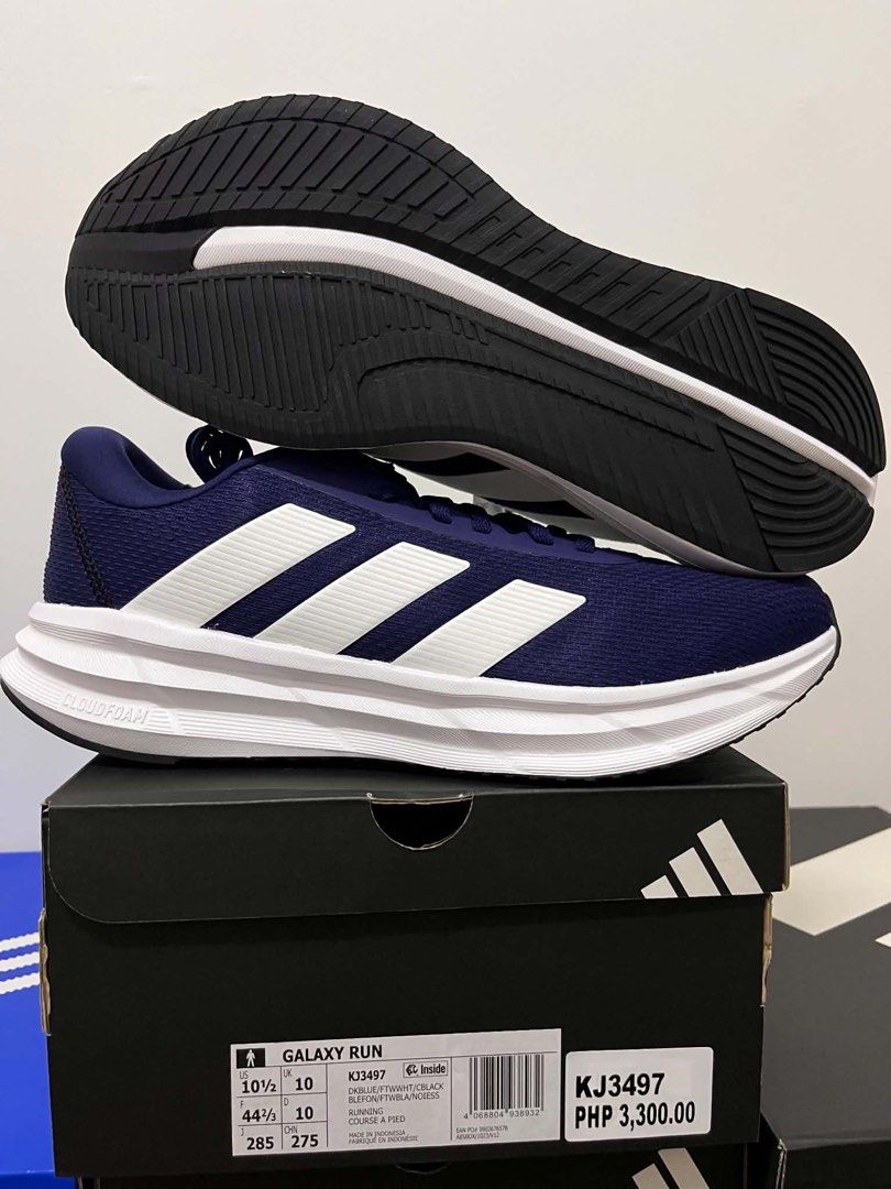Adidas Galaxy Run Dark Blue White Size 10.5 (Category: Sneakers) located in Caloocan City. Submitted by sarahastrid (Listing ID 1469284736, Image 1). Description: - Brand: Adidas Galaxy Run - Color: Dark Blue with white stripes - Size: US 10.5 | UK 10 | EUR 44 2/3 - Sole: Thick Cloudfoam for maximum comfort - Condition: Brand new, never worn out, straight from the box - Inclusion: Original black shoebox with product labels intact.