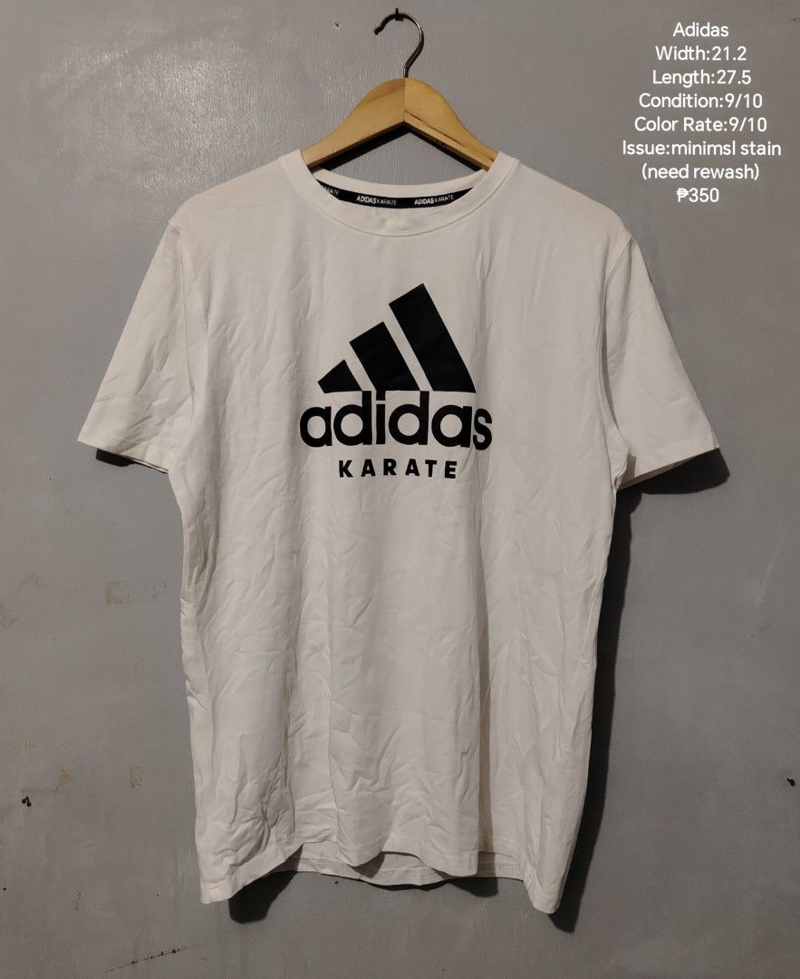 Adidas Karate (Category: Tshirts & Polo Shirts ) located in Bocaue. Submitted by adrianberi35876 (Listing ID 1469252936, Image 1). Description: Adidas Width:21.2 Length:27.5 Streachable Condition:9/10 Color Rate:9/10 Issue:minimsl stain (need rewash) ₱350.