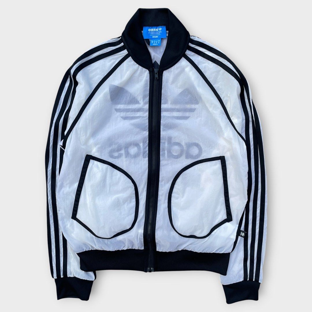 Adidas x Rita Ora - Sheer Layer Bomber Jacket (Category: Activewear) located in Los Banos. Submitted by declutterking (Listing ID 1469355533, Image 2). Description: Size Small on tag • sheer material, see-through • it has some stains due to storage Dimensions: 19" chest 23.25 length 28.5" sleeves (from neck) Excellent condition Authentic.
