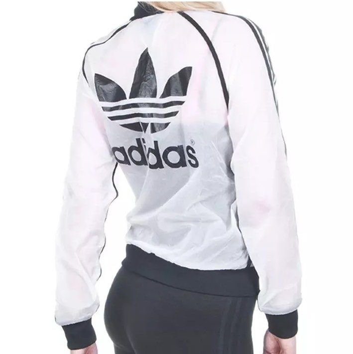Adidas x Rita Ora - Sheer Layer Bomber Jacket (Category: Activewear) located in Los Banos. Submitted by declutterking (Listing ID 1469355533, Image 1). Description: Size Small on tag • sheer material, see-through • it has some stains due to storage Dimensions: 19" chest 23.25 length 28.5" sleeves (from neck) Excellent condition Authentic.