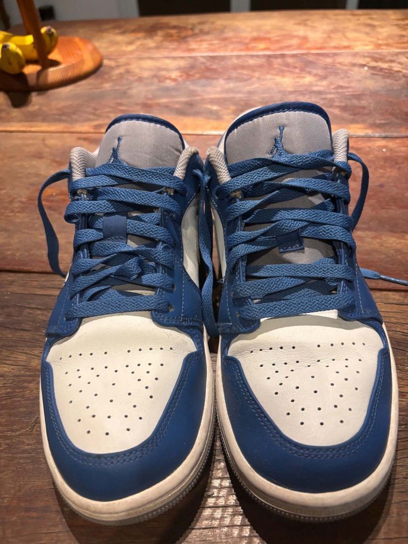 Air Jordan 1 Low Hyper Royal Light Smoke Grey (Category: Sneakers) located in Manila. Submitted by ecnall (Listing ID 1469332006, Image 1). Description: - No box - Model: Nike Air Jordan 1 Low - Colorway: Hyper Royal / Light Smoke Grey - Style Code: 553558-412 - Size: Men's US 8.5 / EUR 42 / UK 7.5 - Materials: Blue leather overlays, white leather underlays, grey swoosh - Condition: Worn with minor dirt on midsoles and soles; uppers in solid shap