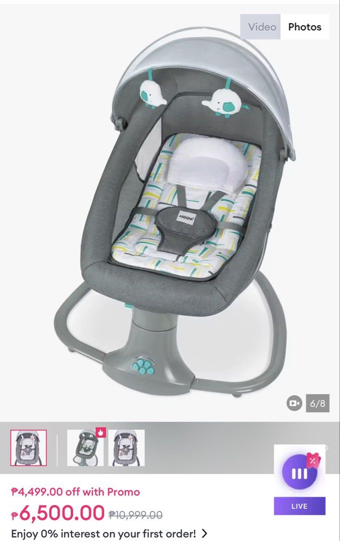 Akeeva Snuggli infant to toddler automatic snoozer swing (Category: Cots & Cribs) located in San Juan City. Submitted by smartfindsph (Listing ID 1469310415, Image 1). Description: - Brand: Akeeva Automatic Baby Rocker - Color: Grey - Condition: Clean and 100% working great - Features: Multi-speed control buttons on a sturdy base - Comfort: Soft patterned mattress pad with built-in head support - Safety: Secure harness straps included - Accessori